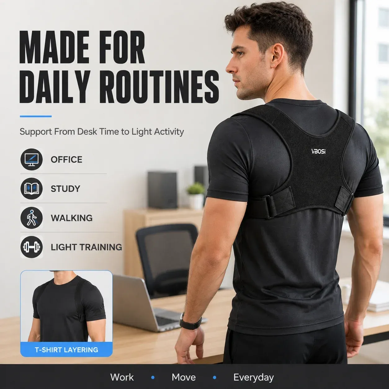 Correcteur de posture invisible et réglable pour hommes et femmes, soutien respirant pour le haut du dos et les épaules 5