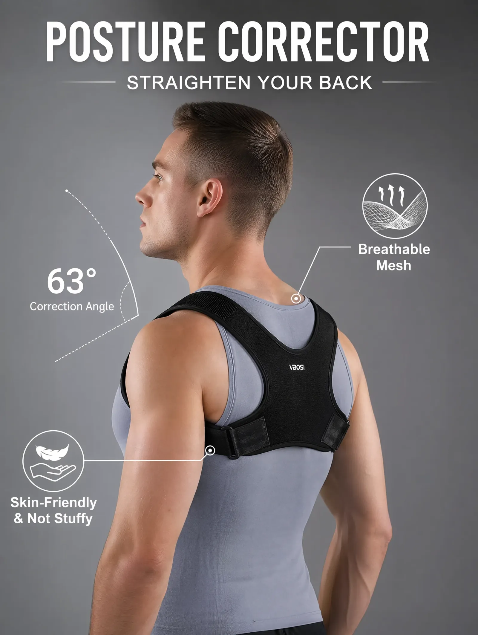 Correcteur de posture invisible réglable, maintien du haut du dos