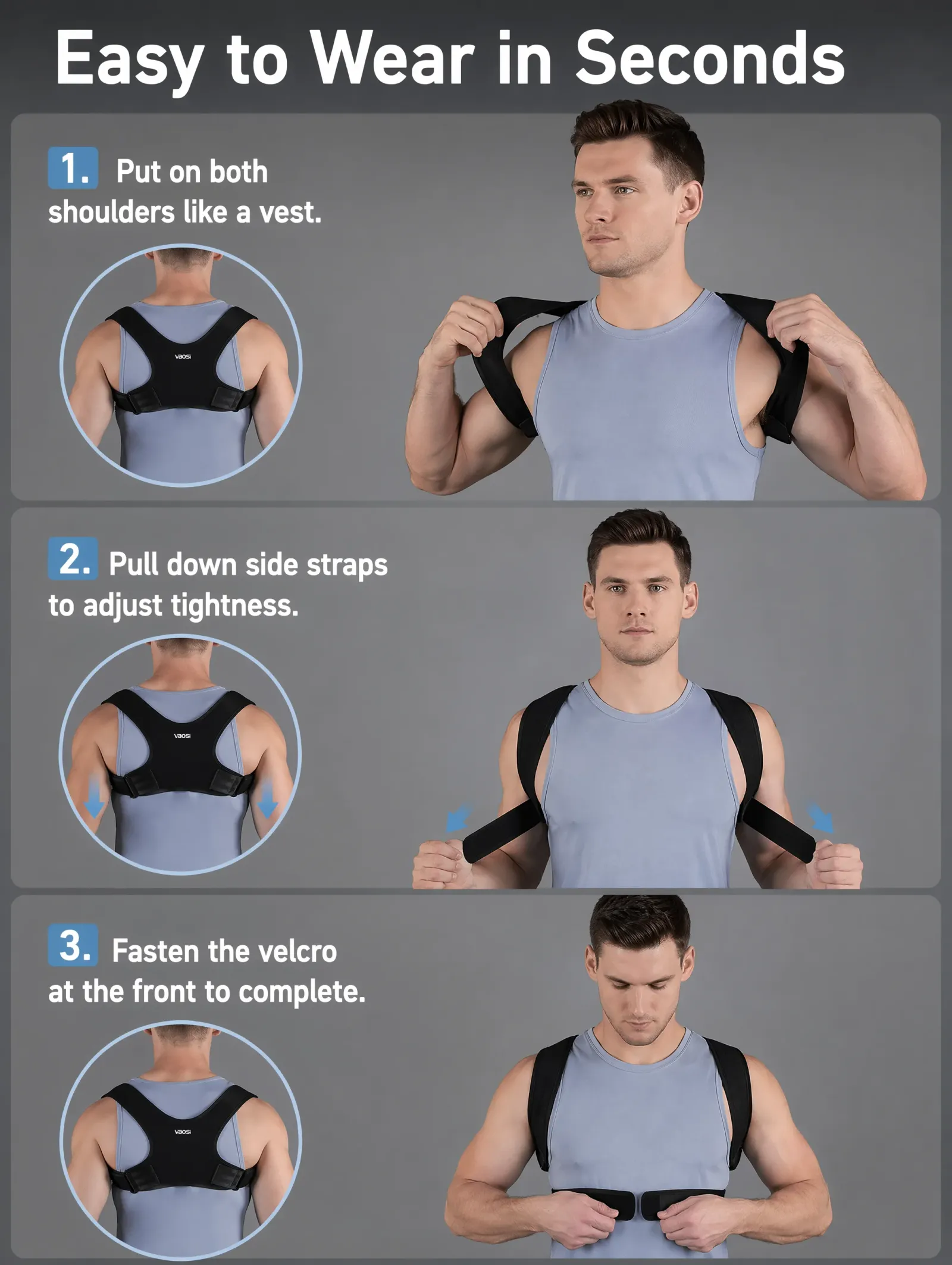Correcteur de posture invisible réglable, confort en mouvement