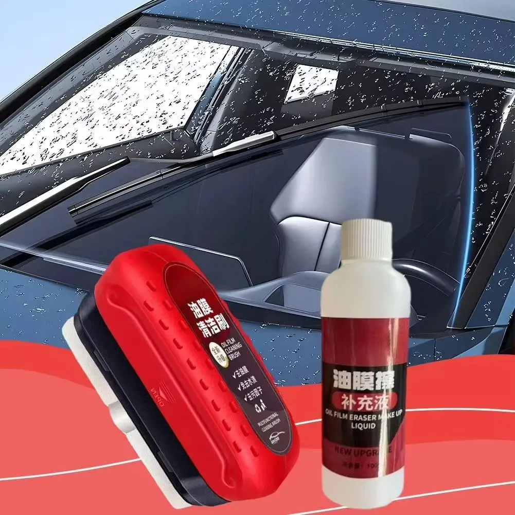 Dissolvant anti-film gras pour pare-brise intérieur avant, avec éponge et brosse