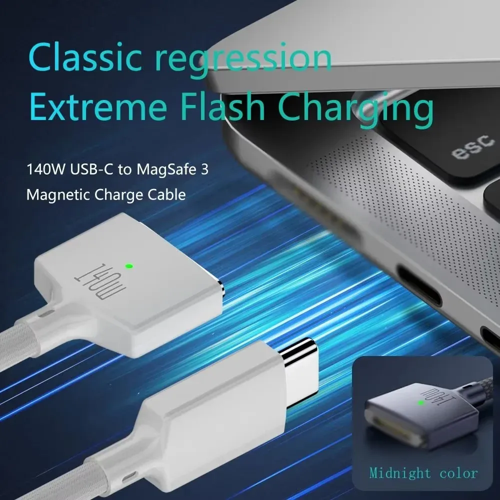 Câble de charge magnétique USB-C vers MagSafe 3 , 140 W, 200 cm (78,7 po), compatible PD, pour MacBook Pro et MacBook Air 4