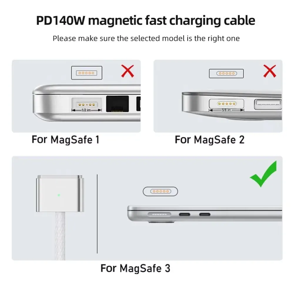Câble de charge magnétique USB-C vers MagSafe 3 , 140 W, 200 cm (78,7 po), compatible PD, pour MacBook Pro et MacBook Air 6