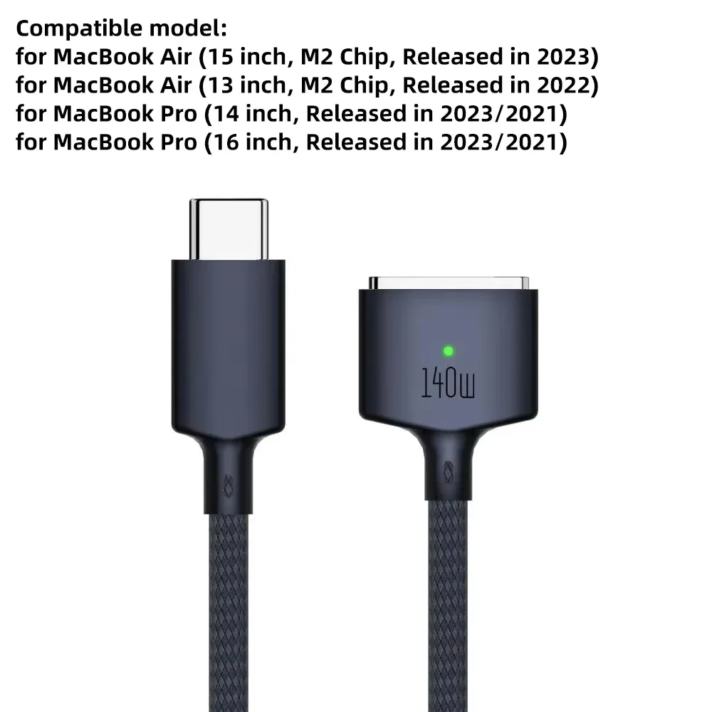 Câble de charge magnétique USB-C vers MagSafe 3 , 140 W, 200 cm (78,7 po), compatible PD, pour MacBook Pro et MacBook Air 7