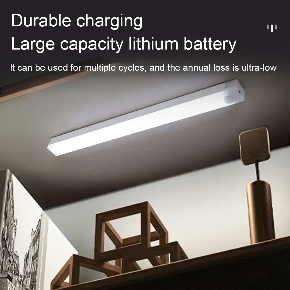 Barre lumineuse LED avec détecteur de mouvement, rechargeable par USB, veilleuse portable à induction pour armoire, cuisine, salle de bain, penderie, couloir 4