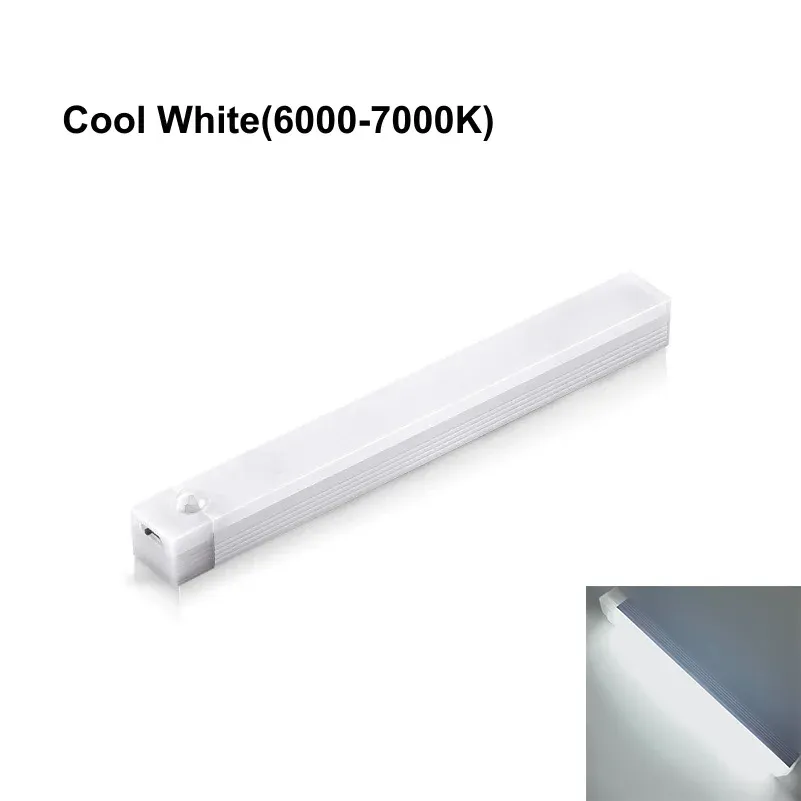Barre lumineuse LED avec détecteur de mouvement, rechargeable par USB, veilleuse portable à induction pour armoire, cuisine, salle de bain, penderie, couloir 7