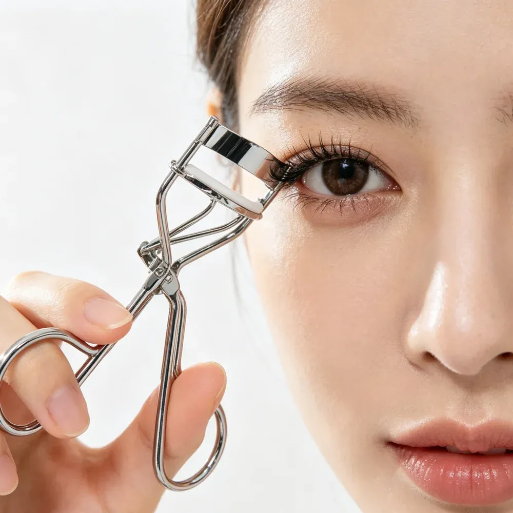 Recourbe-cils en acier inoxydable en situation d'utilisation