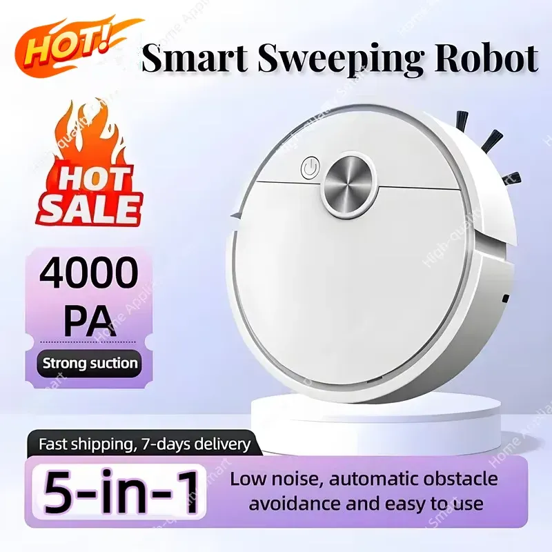 Robot aspirateur balayeur automatique 5 en 1 intelligent pour la maison, mini machine de nettoyage avec chargeur USB