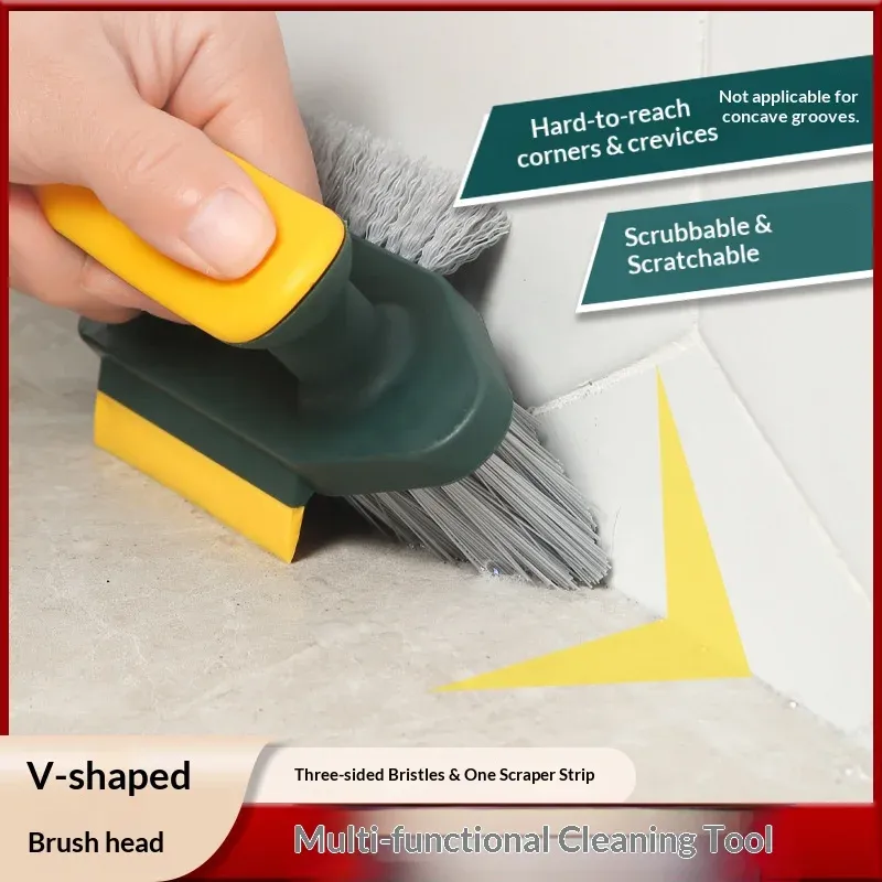 Brosse de nettoyage 3-en-1 pour joints et interstices, brosse à poils durs pour carrelage de salle de bain et de cuisine