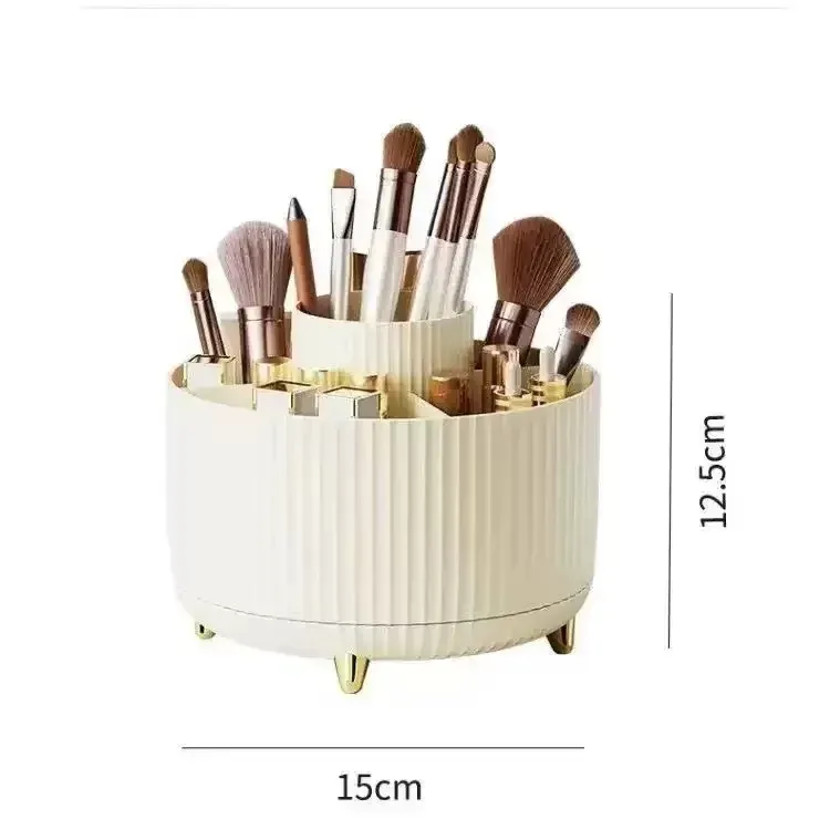 Organisateur de maquillage rotatif à 360°, en plastique, 5 compartiments, pour pinceaux et cosmétiques 7