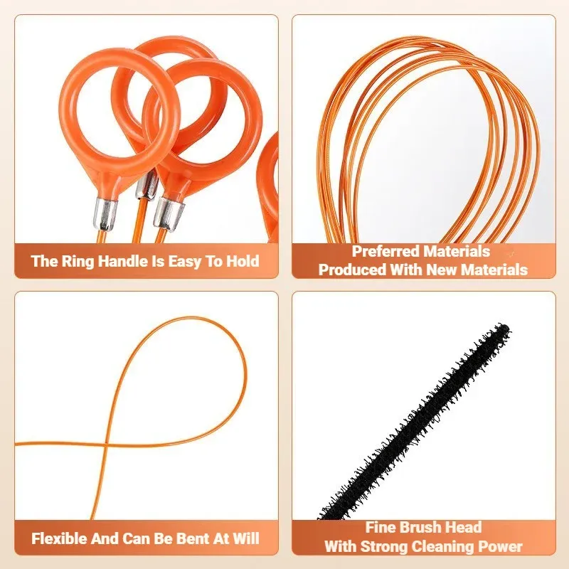 Outil flexible de nettoyage de canalisations pour cheveux et débris : éviers, salles de bain, cuisines, baignoires et douches