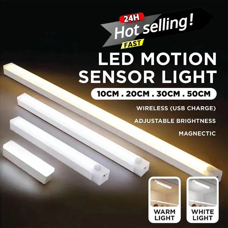 Détecteur de mouvement PIR à LED rechargeable, veilleuse dimmable pour chambre, placard et escaliers - Image 1