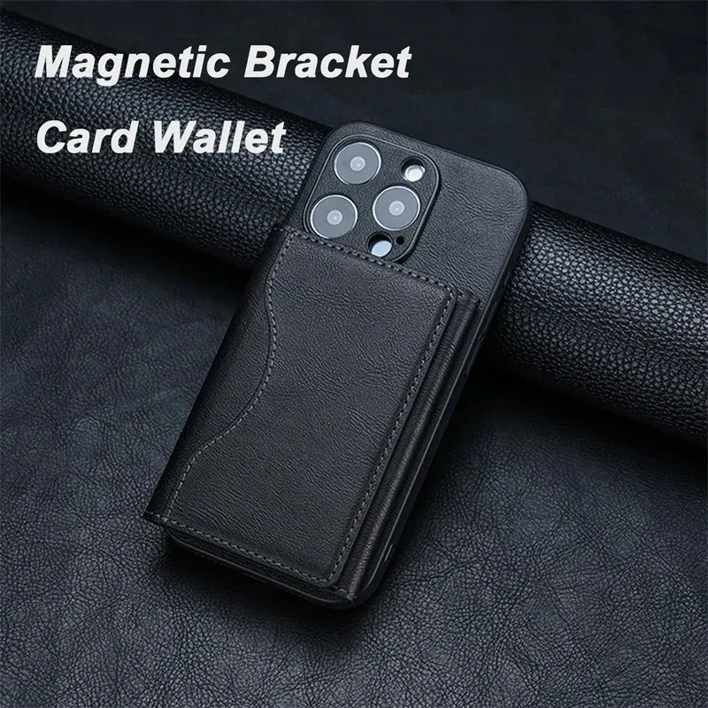 Portefeuille pliant magnétique avec porte-cartes en cuir PU pour iPhone 12 Plus, 13, 14, 15 et 16 Pro Max, compatible MagSafe 3