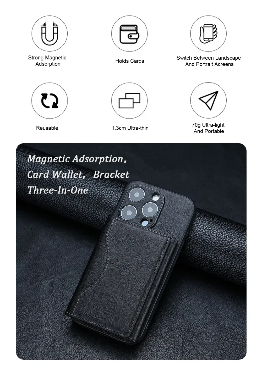 Détail du design du portefeuille magnétique