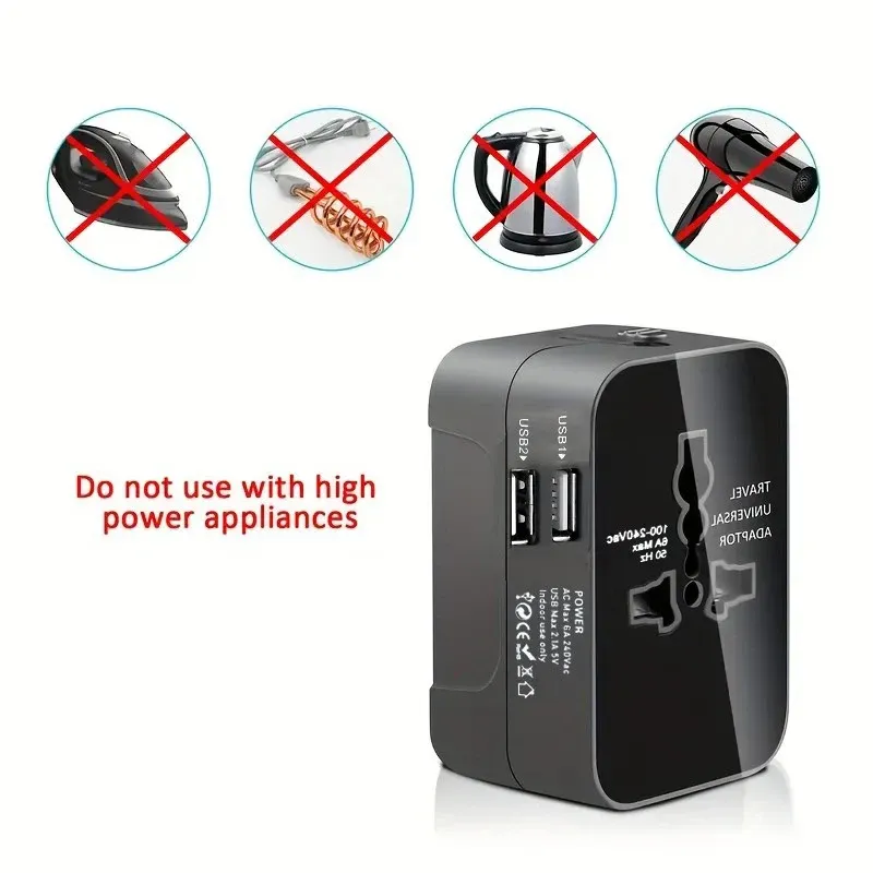 Adaptateur secteur universel avec deux ports USB, prises de voyage universelles, adaptateur secteur UE-US 6