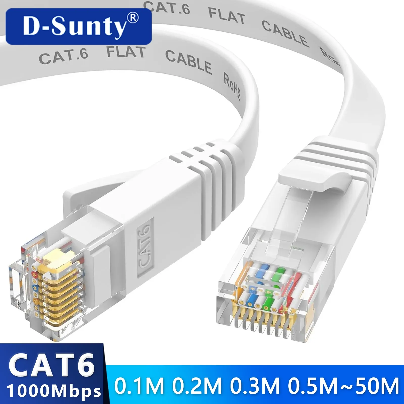 Câble Ethernet Cat6 plat 0,1 m, 0,2 m, 0,3 m, 0,5 m, 50 m, RJ45 1