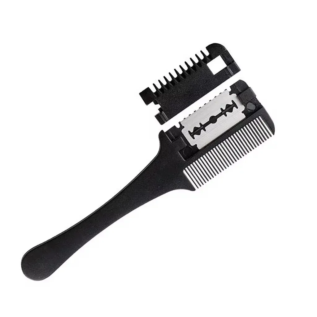 Tondeuse à cheveux portable à lame double tranchant en acier inoxydable, style rétro, avec peigne amincissant, pour salon ou usage domestique 1