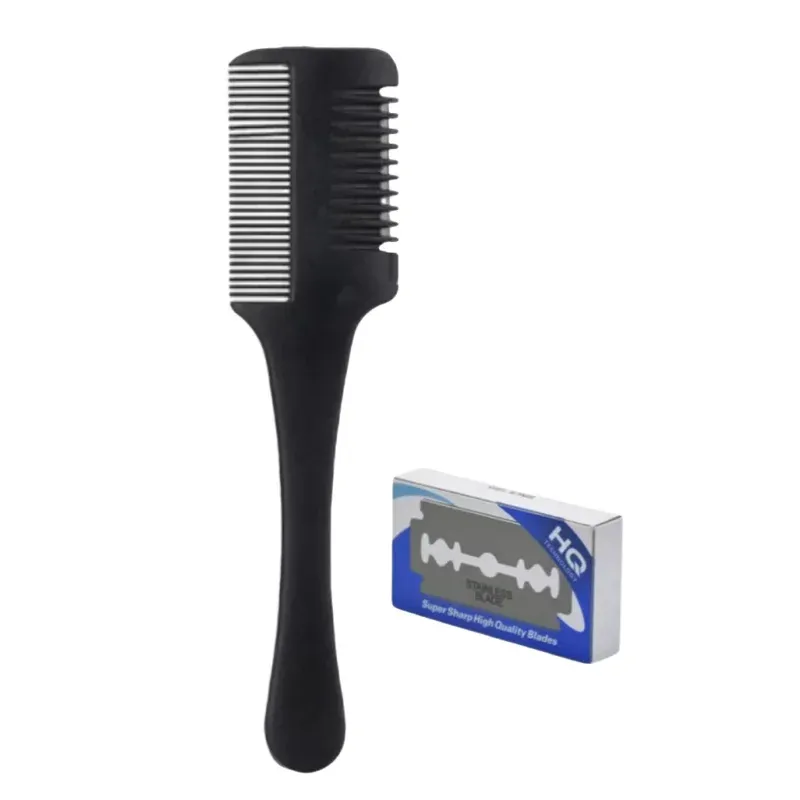 Tondeuse à cheveux portable à lame double tranchant en acier inoxydable, style rétro, avec peigne amincissant, pour salon ou usage domestique 8