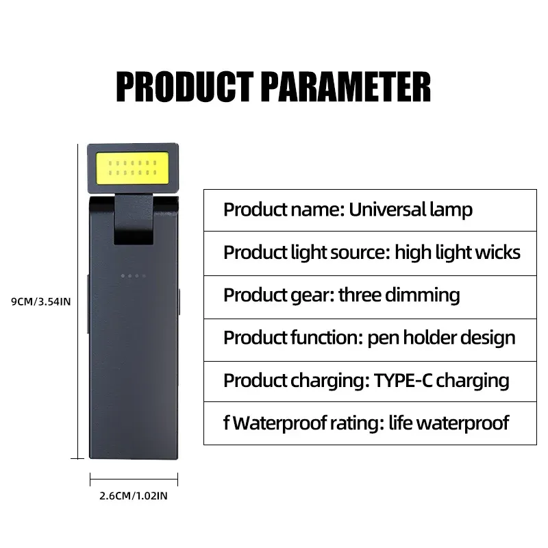 Lampe de travail magnétique COB rechargeable multifonction avec lampe de poche 6