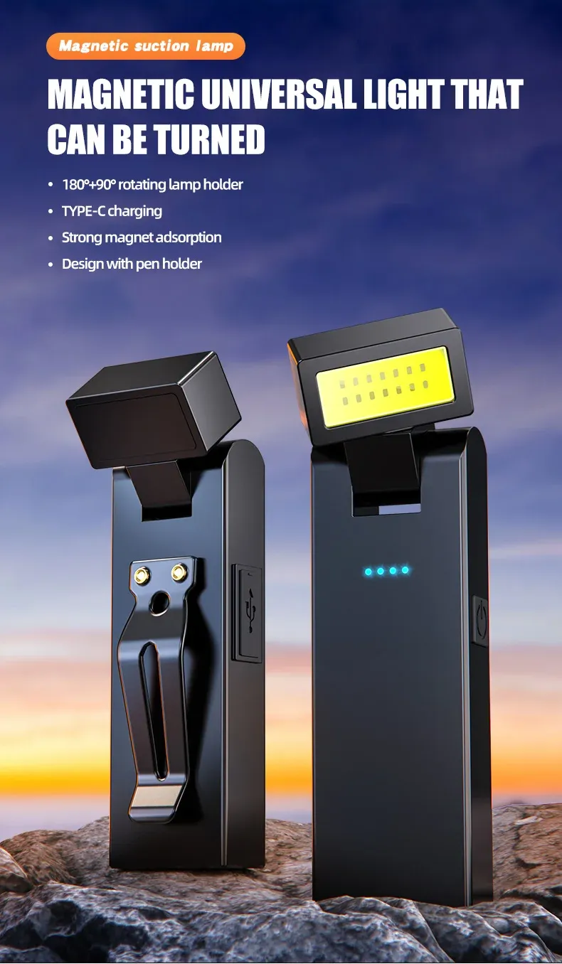 Lampe de travail magnétique COB rechargeable, vue d'ensemble