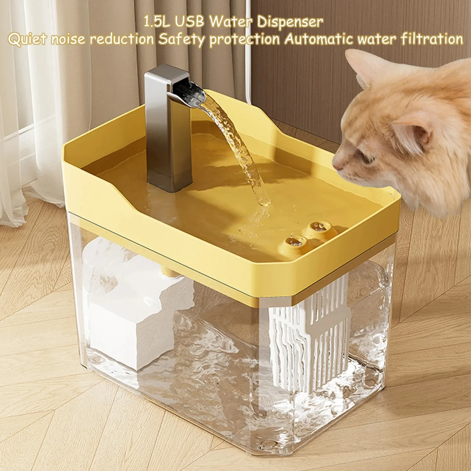 Fontaine à eau pour chat avec filtre automatique, pompe USB et réservoir transparent à recirculation 1