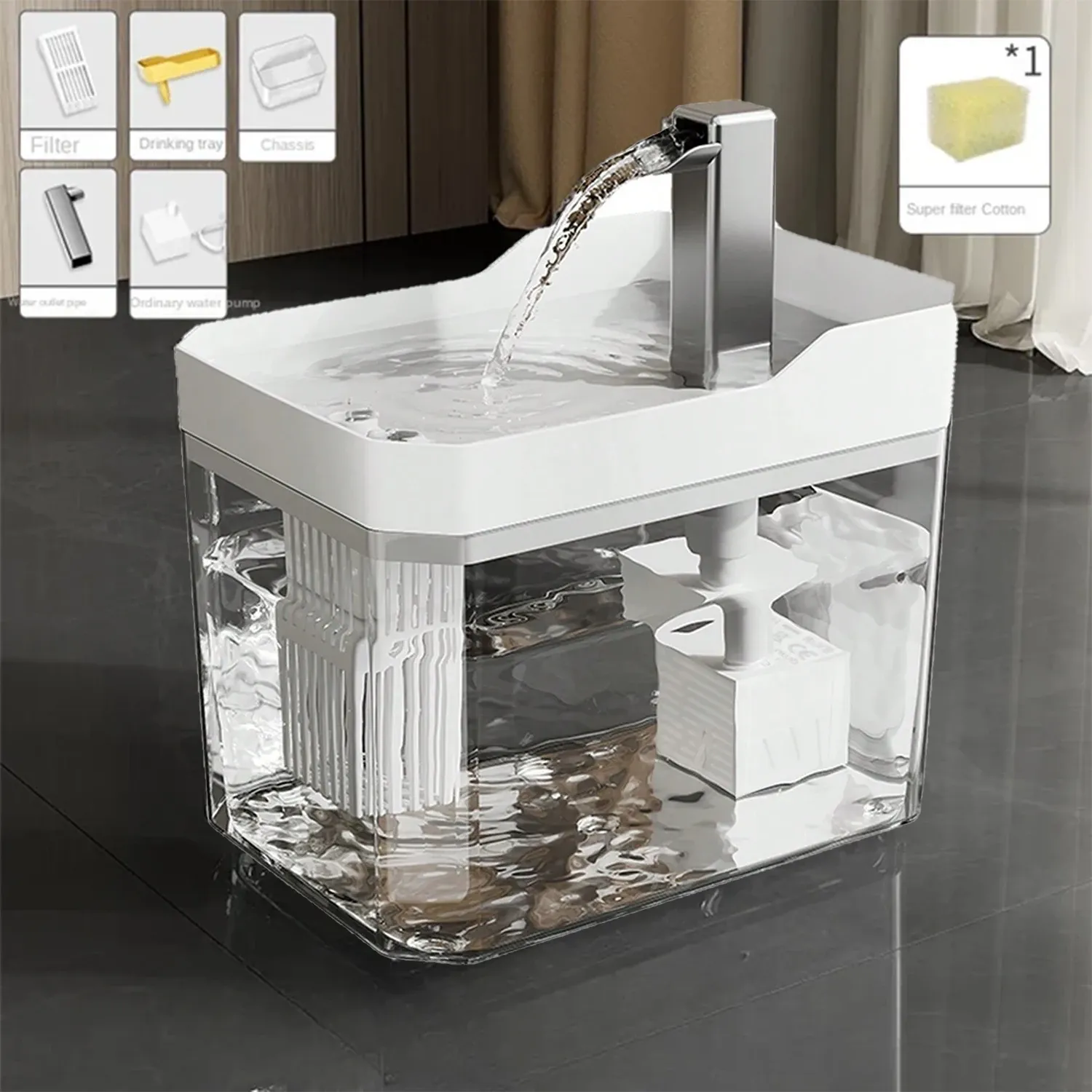 Fontaine à eau pour chat avec filtre automatique, pompe USB et réservoir transparent à recirculation 9