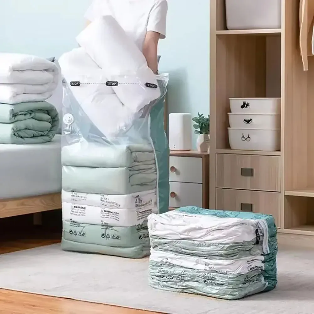 Grands sacs de rangement sous vide réutilisables pour vêtements et couvertures, sans pompe, idéaux pour le voyage - Image 1