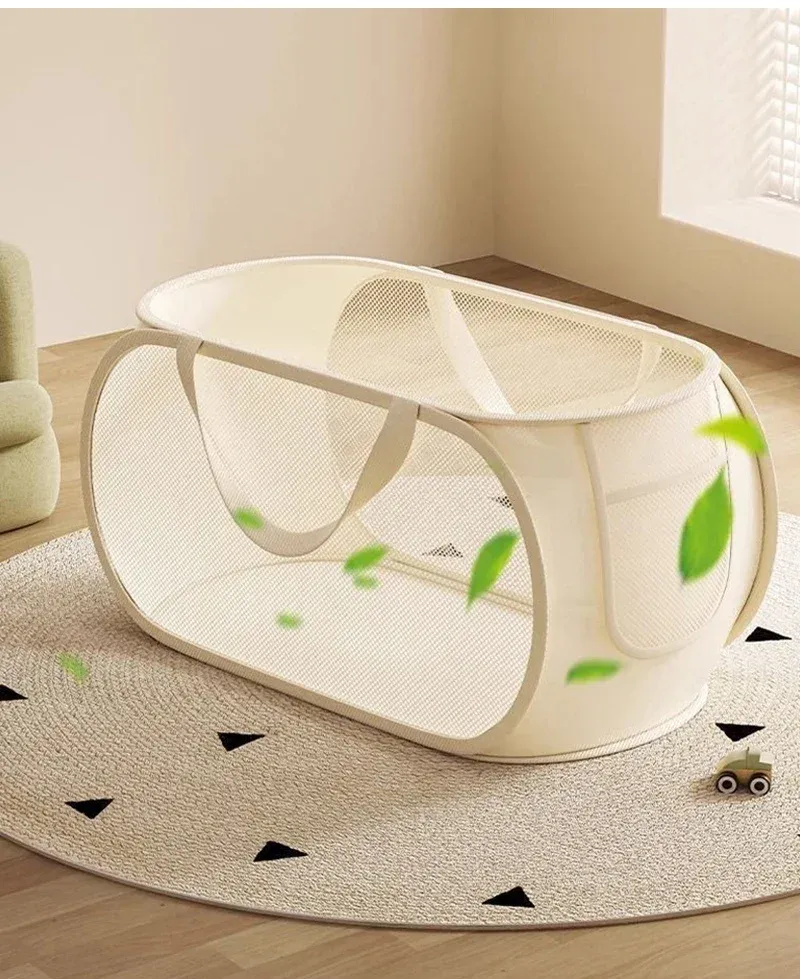 Panier de rangement pliable en maille pour jouets, grand panier à linge respirant avec poignées, style vertical et horizontal pour enfants 7
