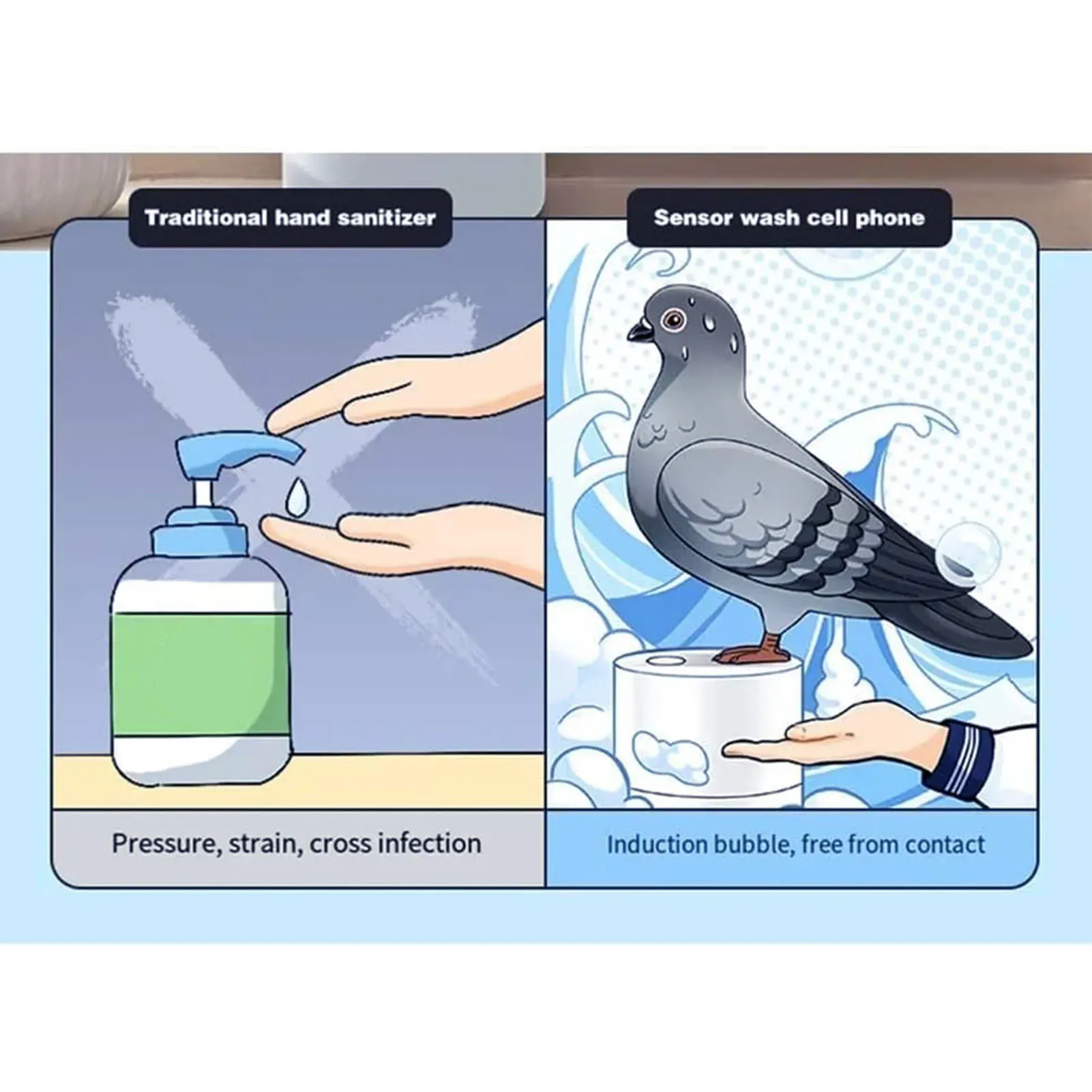 Distributeur automatique de savon moussant sans contact à induction en forme d'oiseau bleu, rechargeable, en ABS, pour cuisine et salle de bains 6