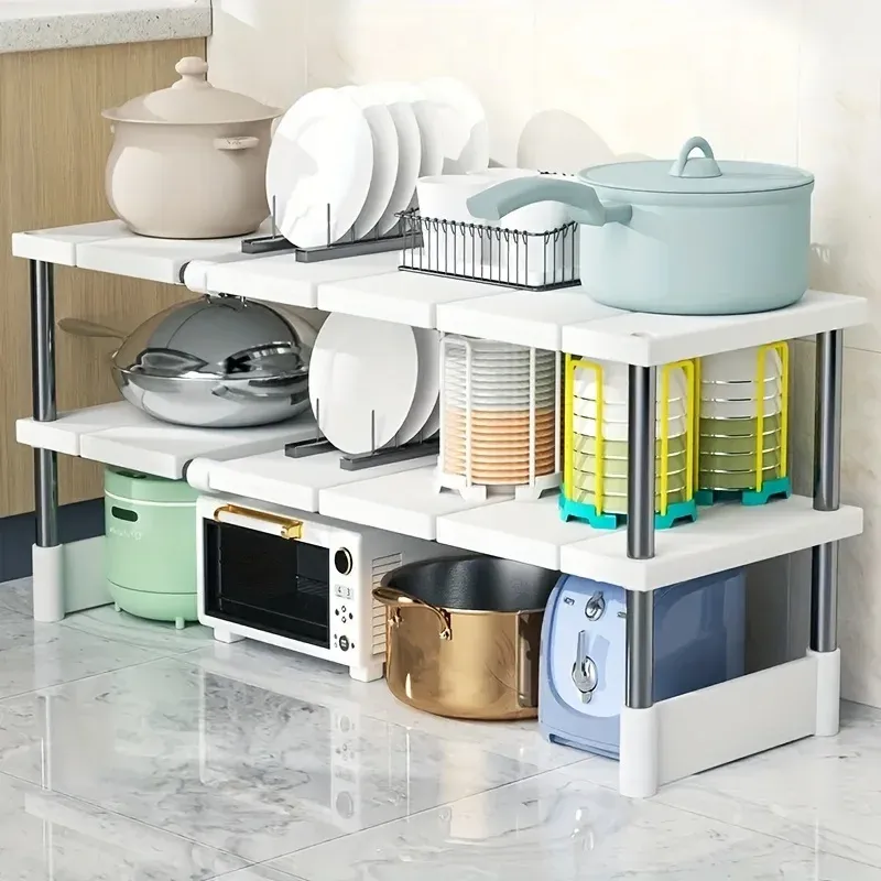 Étagère de rangement extensible et réglable pour sous-évier, support multicouche pour casseroles, cuisine et salle de bain 2