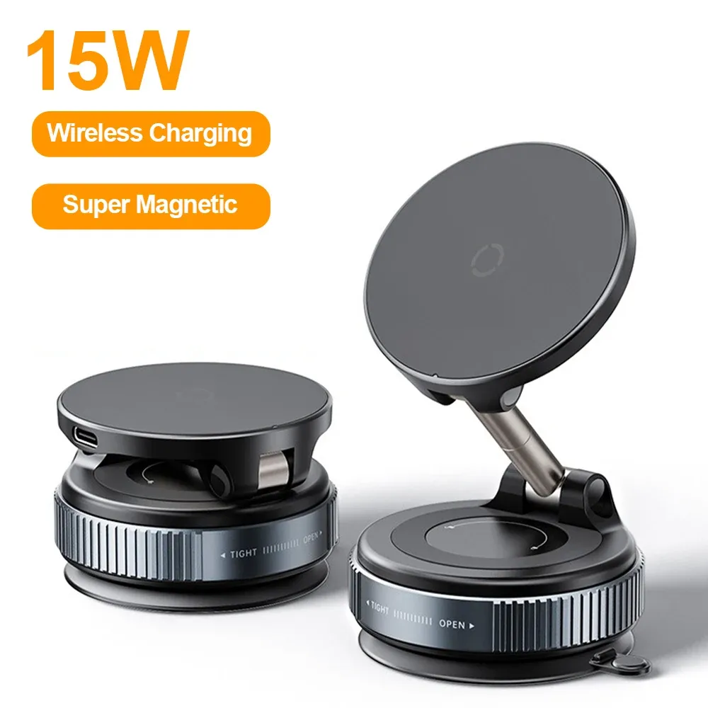 Support de téléphone de voiture sans fil 15W avec éclairage RGB coloré, fixation à ventouse, chargeur rotatif à 360° et pliable 8