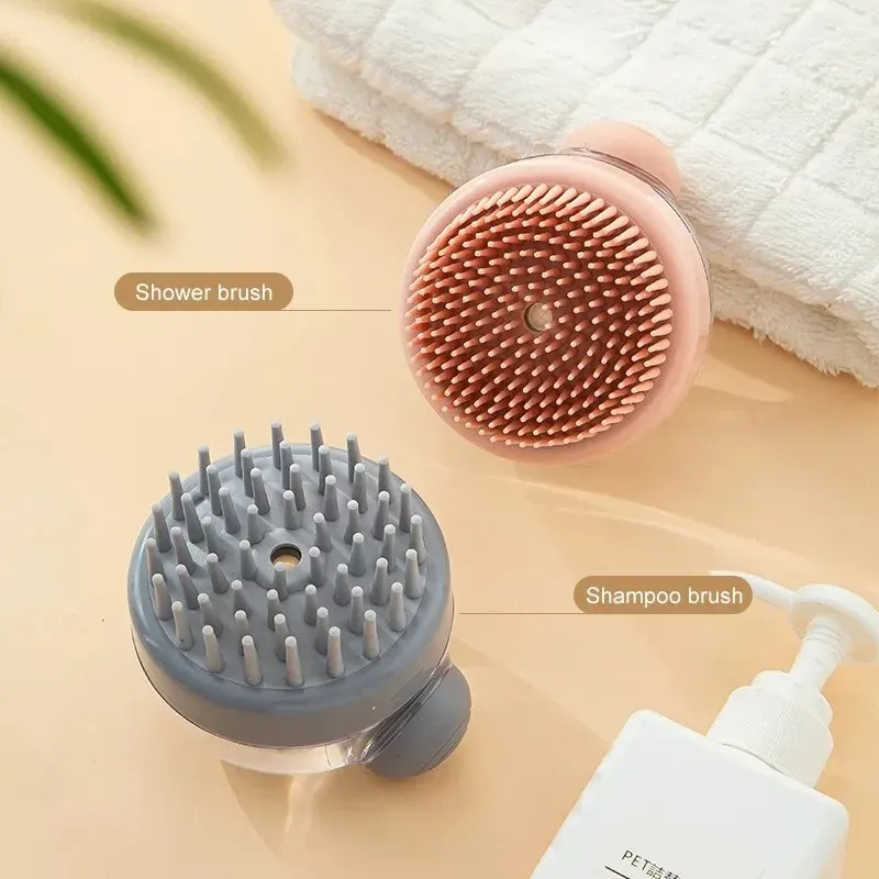 Brosse de bain en silicone souple pour animaux de compagnie avec distributeur de shampoing, massage doux pour le toilettage des poils, 1 pièce 2