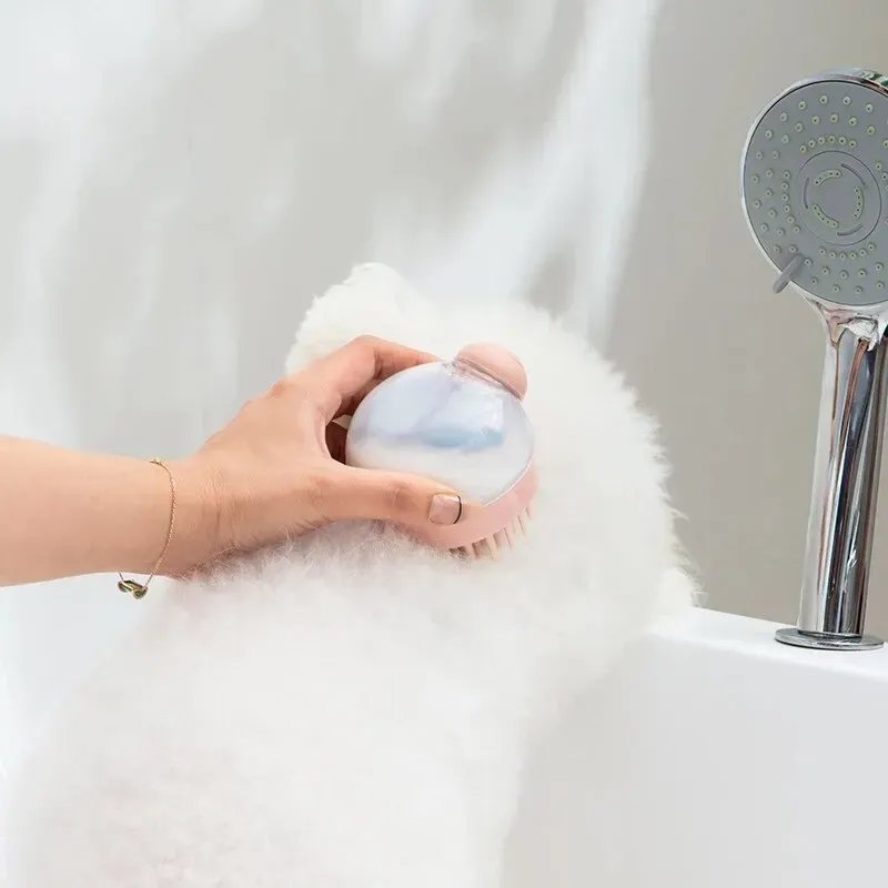 Brosse de bain en silicone souple pour animaux de compagnie avec distributeur de shampoing, massage doux pour le toilettage des poils, 1 pièce 3