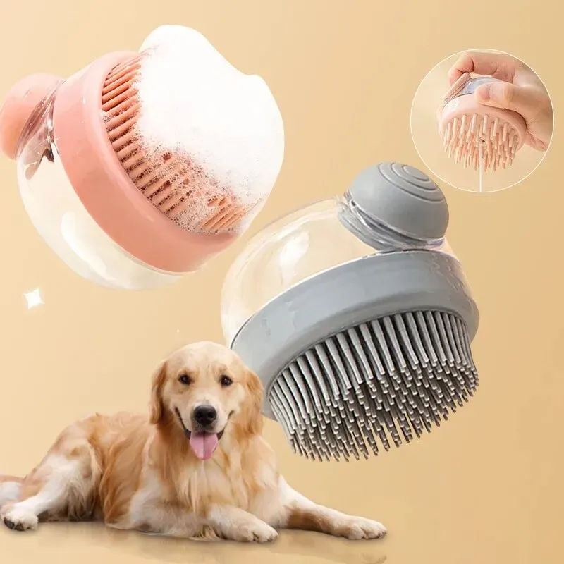 Brosse de bain en silicone souple pour animaux de compagnie avec distributeur de shampoing, massage doux pour le toilettage des poils, 1 pièce - Image 1