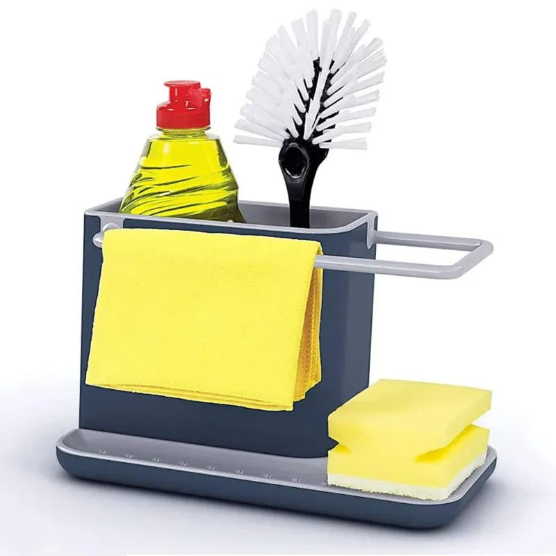 Étagère de rangement pour évier de cuisine avec porte-éponge et supports d'ustensiles