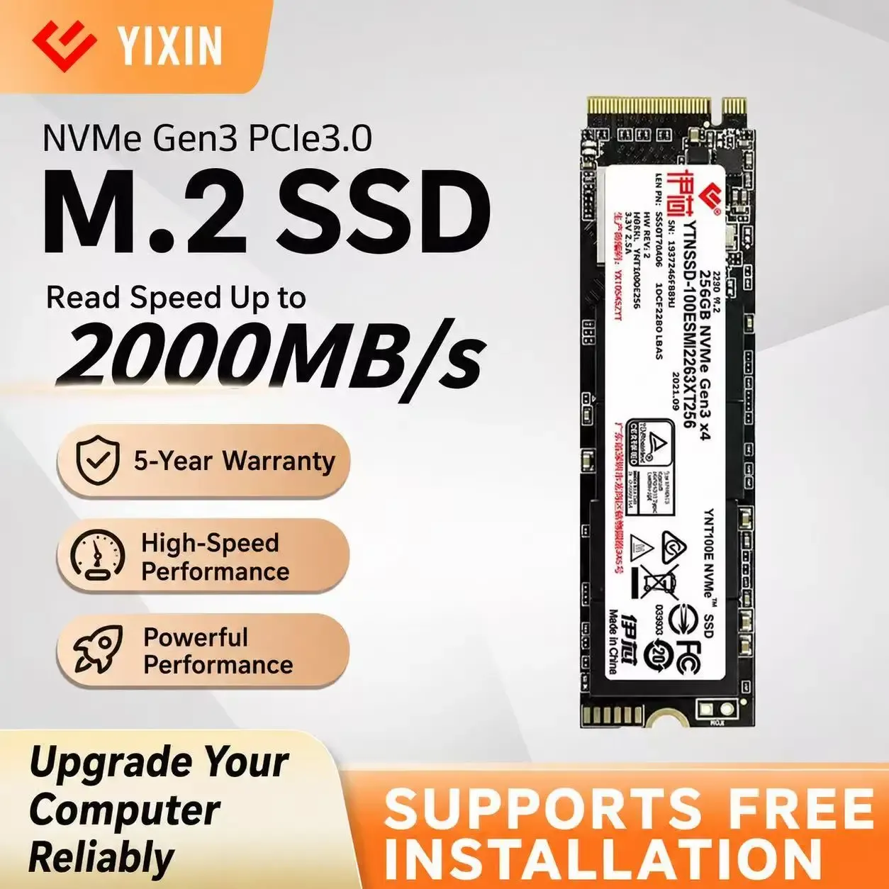 SSD M.2 NVMe YIXIN 256 Go, 512 Go, 1 To, 2 To, PCIe 3.0, disque SSD interne pour ordinateur portable, ordinateur de bureau et console de jeu
