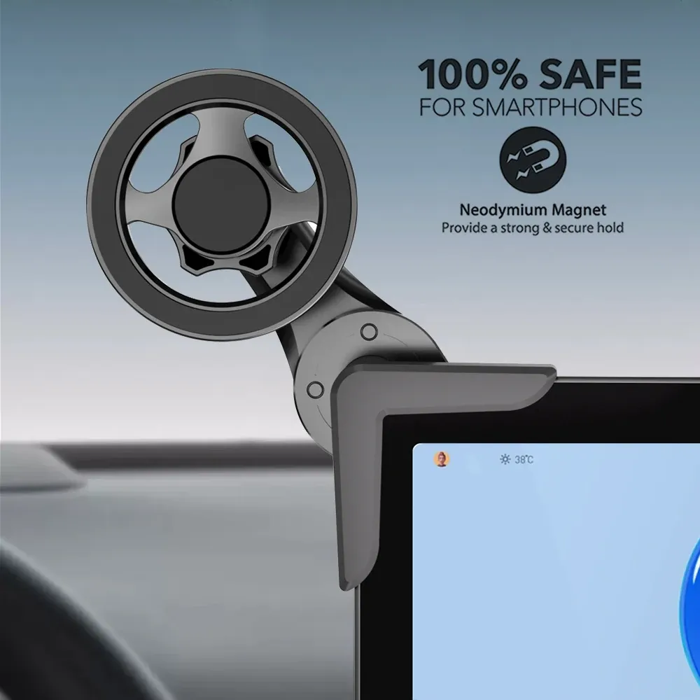 Support magnétique pour téléphone portable à fixer sur écran de voiture, rotation libre à 360°, pliable, compatible voiture et véhicule électrique