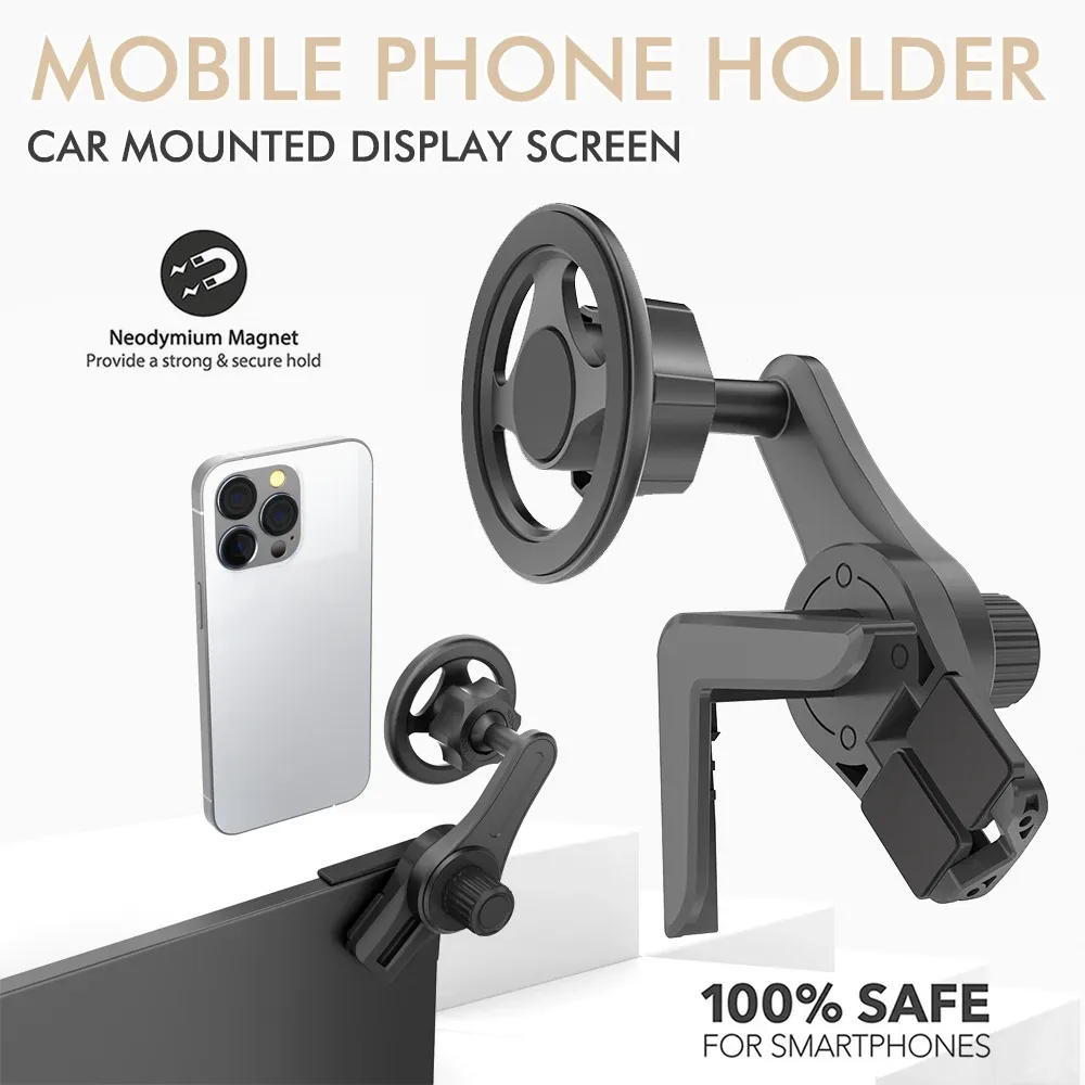 Support magnétique pour téléphone portable à fixer sur écran de voiture, rotation libre à 360°, pliable, compatible voiture et véhicule électrique 2
