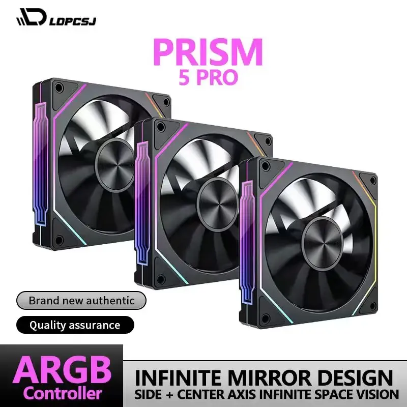 LDPCSJ Ventilateur de boîtier PC ARGB 120 mm à prisme 4RS avec design miroir infini, synchronisation carte mère, PWM 4 broches, ventilateur de refroidissement CPU