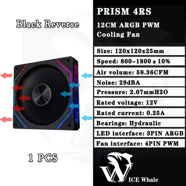 LDPCSJ Ventilateur de boîtier PC ARGB 120 mm à prisme 4RS avec design miroir infini, synchronisation carte mère, PWM 4 broches, ventilateur de refroidissement CPU 10
