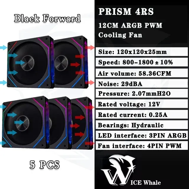 LDPCSJ Ventilateur de boîtier PC ARGB 120 mm à prisme 4RS avec design miroir infini, synchronisation carte mère, PWM 4 broches, ventilateur de refroidissement CPU 12