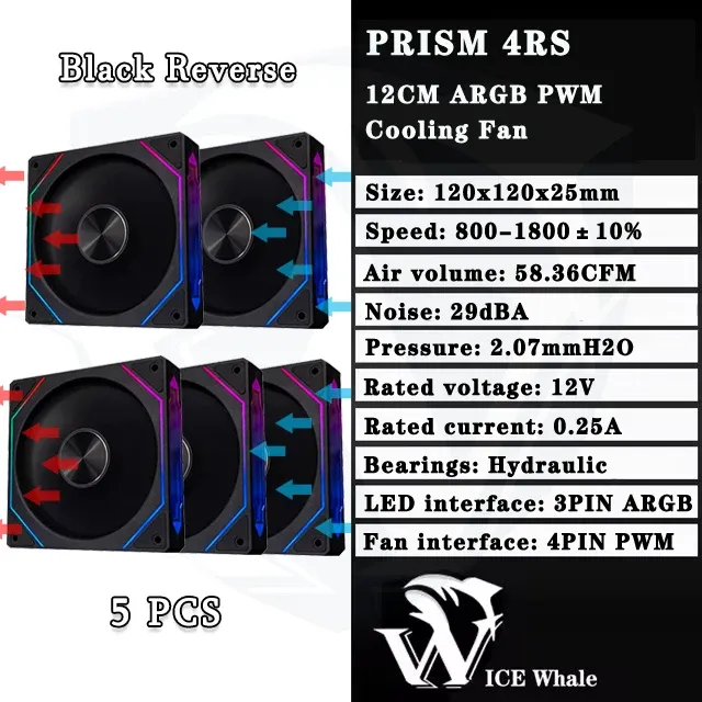 LDPCSJ Ventilateur de boîtier PC ARGB 120 mm à prisme 4RS avec design miroir infini, synchronisation carte mère, PWM 4 broches, ventilateur de refroidissement CPU 11