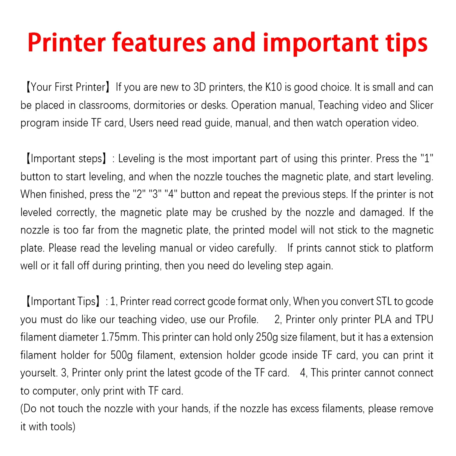 Imprimante 3D EasyThreed, entrée de gamme, compatible PLA, TPU et filament 1,75 mm, alimentation secteur incluse 6