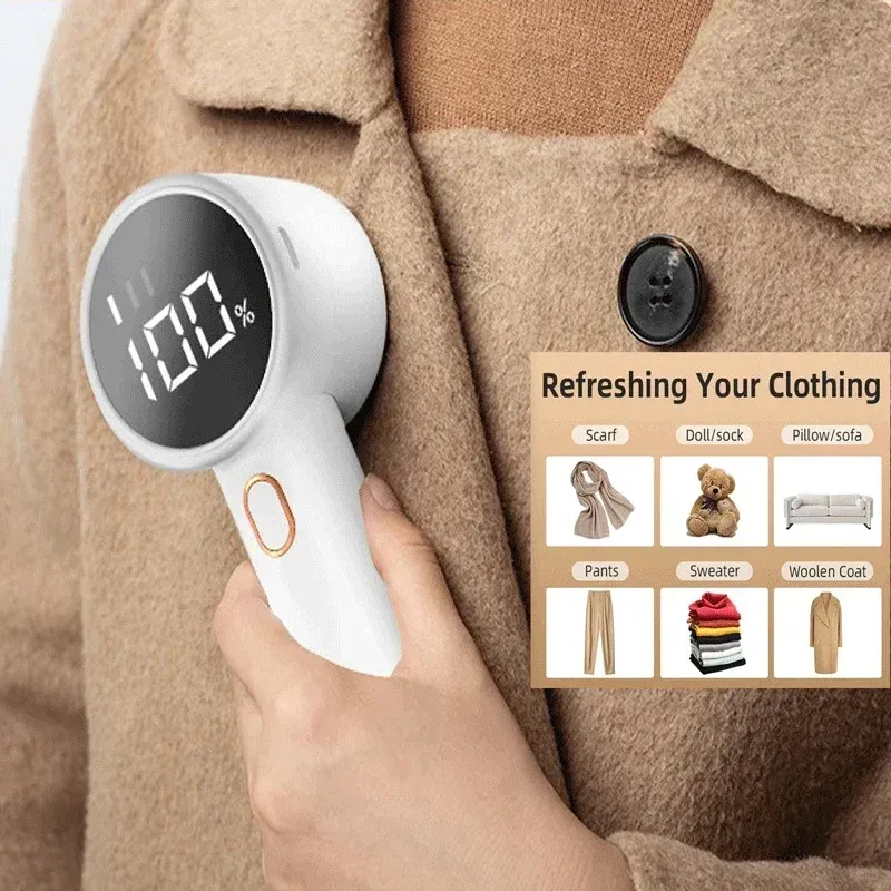 Éliminateur de bouloches rechargeable pour tissus, rasoir anti-bouloches électrique portable avec écran LED, élimine les peluches pour vêtements, meubles et canapés 2