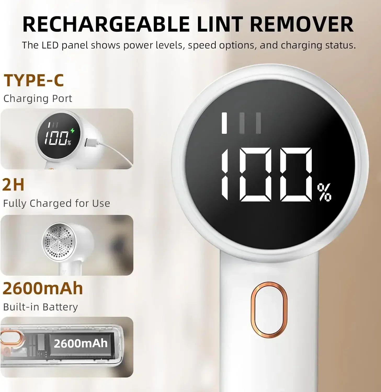 Éliminateur de bouloches rechargeable pour tissus, rasoir anti-bouloches électrique portable avec écran LED, élimine les peluches pour vêtements, meubles et canapés 6
