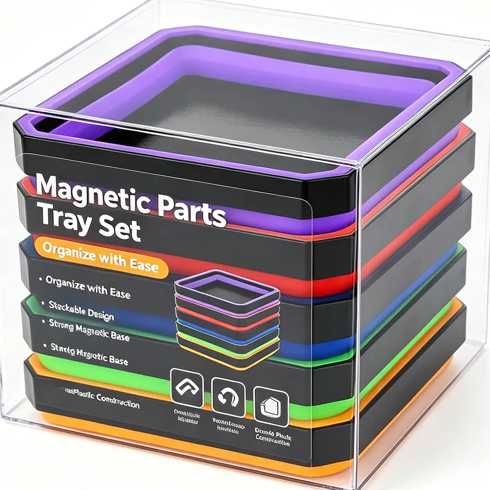 Bac de rangement magnétique carré en silicone pliable, 4,5 pouces, pour vis, écrous, rondelles et petites pièces