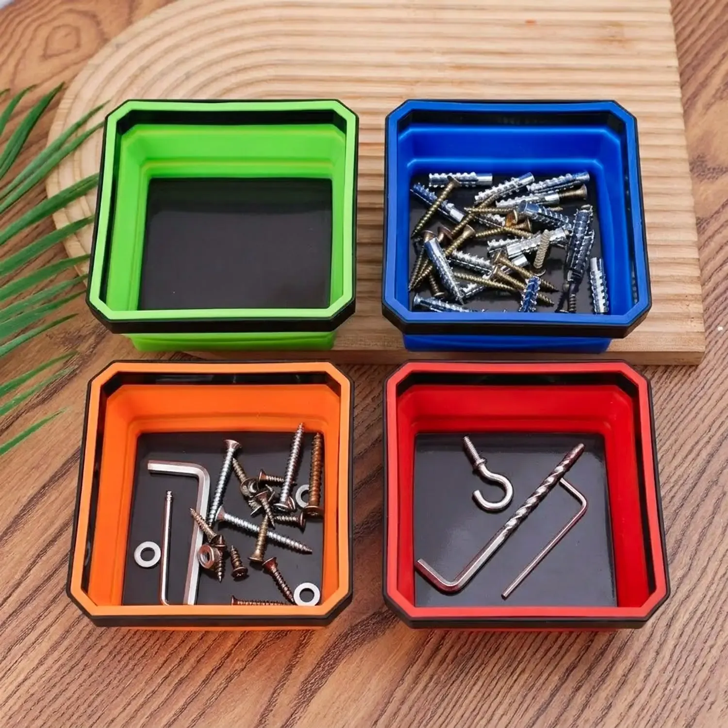 Bac de rangement magnétique carré en silicone pliable, 4,5 pouces, pour vis, écrous, rondelles et petites pièces 3