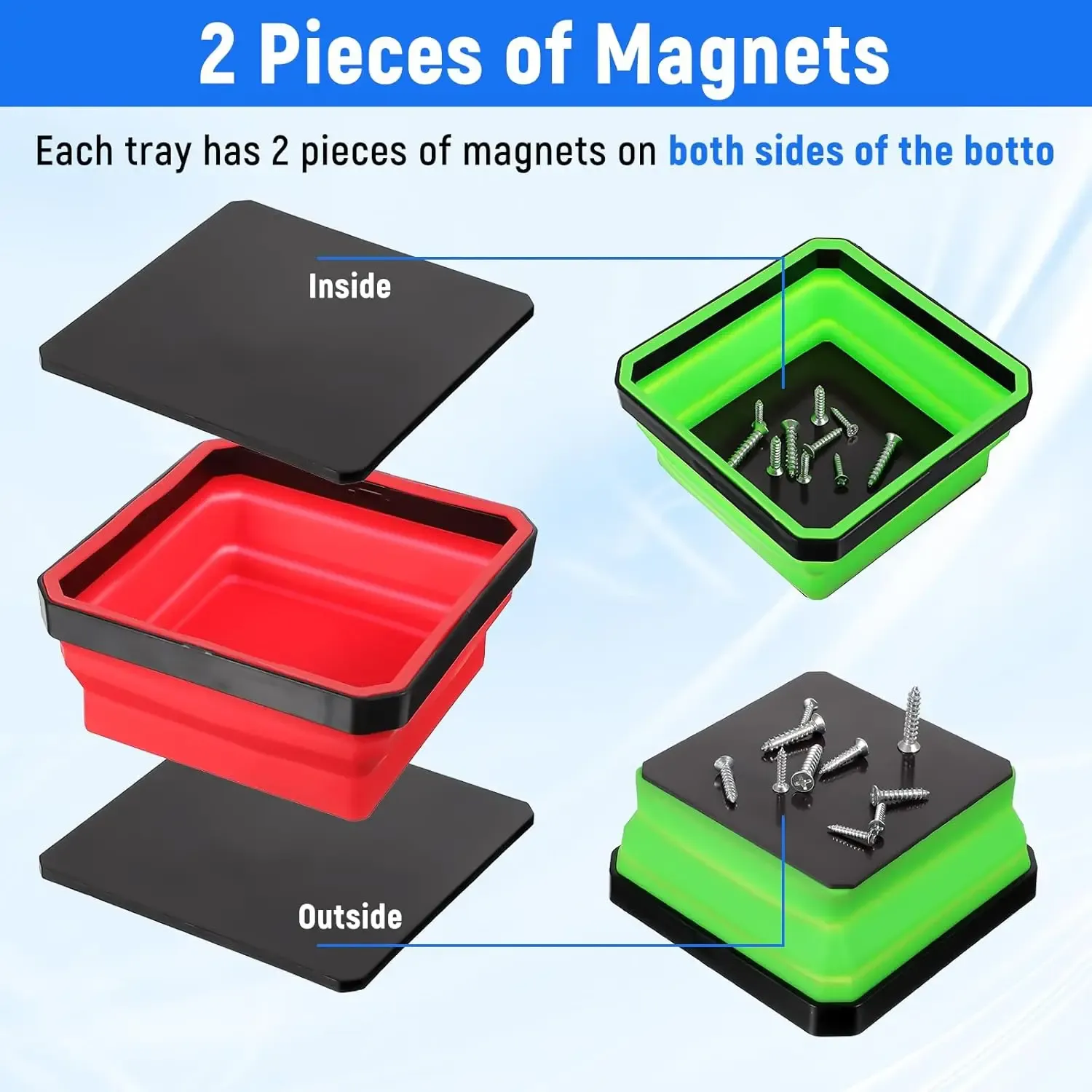 Bac de rangement magnétique carré en silicone pliable, 4,5 pouces, pour vis, écrous, rondelles et petites pièces 6