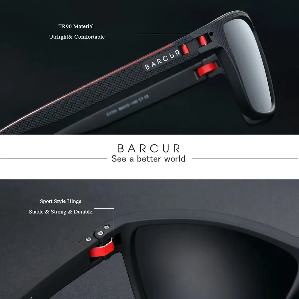 BARCUR Lunettes de soleil polarisées design en TR90 pour homme et femme, accessoires de sport légers, protection UVAB 2