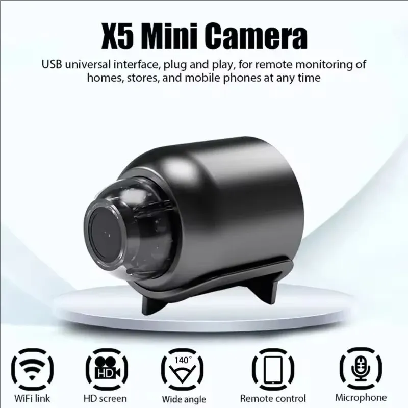Mini caméra X5 1080P à vision nocturne et détection de mouvement, surveillance sans fil 3