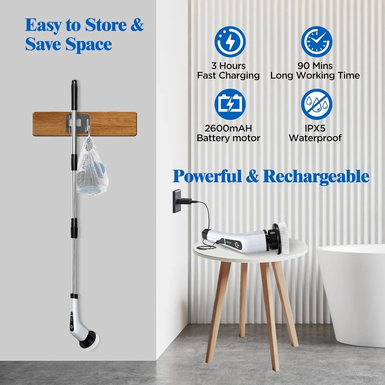 Brosse de nettoyage électrique multifonction sans fil 9 en 1 pour cuisine, salle de bain et toilettes 2